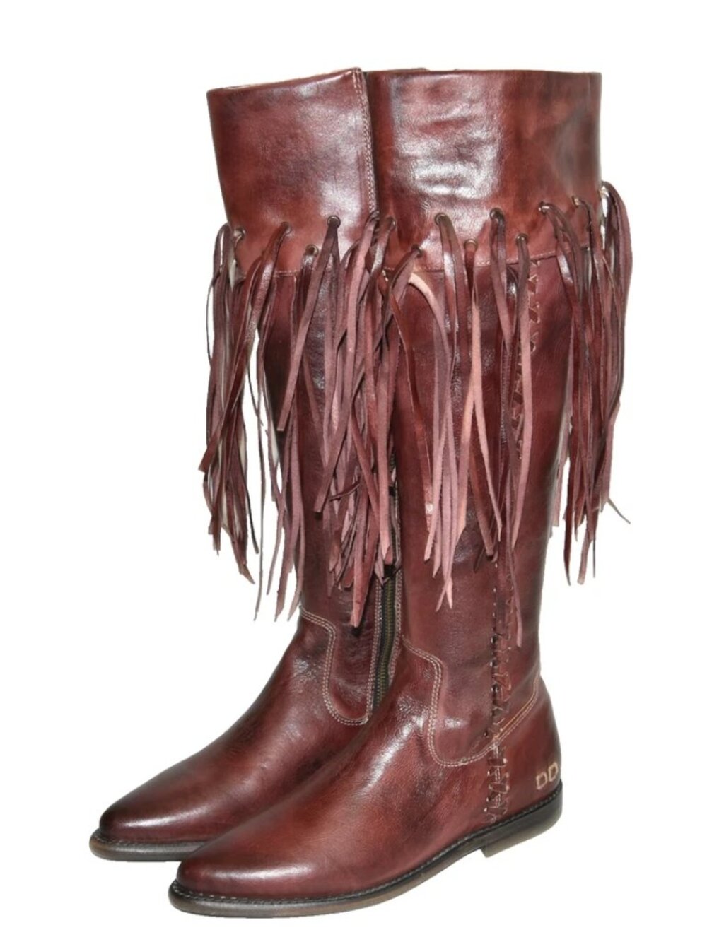New Bed Stu Hoplia Fringe Trim Riding Boot Scarlett Red Leather Size 8.5 DD18 - Picture 4 of 8